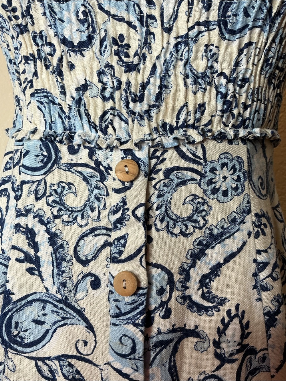 Zara White and Blue Paisley Maxi Dress with Smocked Bodice - Picture 3 of 10